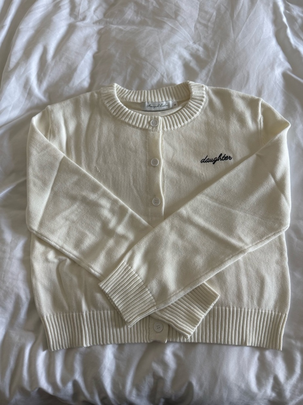 Daughter Embroidered Cream Cardigan Sweater